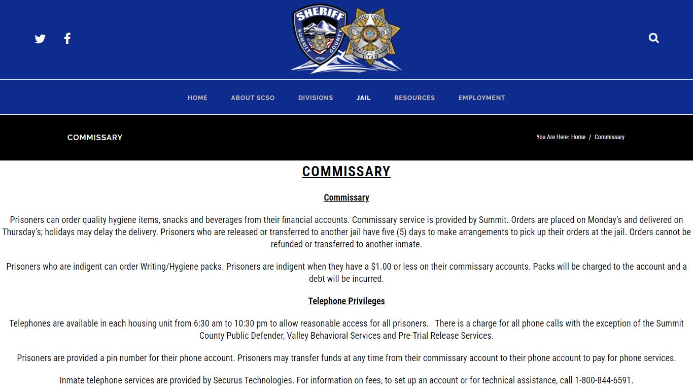 Commissary Information for Summit County Sheriff's Office